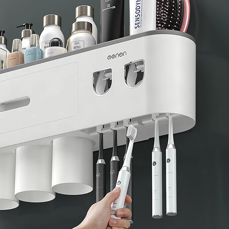 Toothbrush Holder and Automatic Toothpaste Dispenser